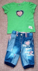 GIRLS NEXT HEART T-SHIRT TOP CROP DENIM JEANS 2-3 YRS SUMMER HOLIDAY PANTS COAT - Picture 1 of 12
