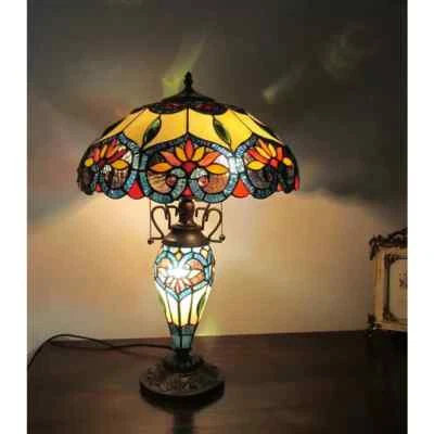 Lámpara de mesa estilo Tiffany diseño victoriano azul verde marrón salón dormitorio 22" Foto 1 de 4