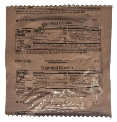 STERLING FOODS Authentic USGI Ration Dessert - Oatmeal Cookie - 6, 12, 24 and 48 Packs