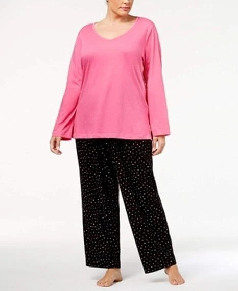 Charter Club Plus Size Lurex-Threaded Cotton Pajama Set, Pink Black, 3X - Image 1 of 1