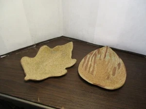 2 Pottery Leaves Nut/Snack Dish Plate Handmade Signed - Trinket Dish - Picture 1 of 6
