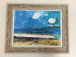 Pintura Océano Paisaje Marino Original Acrílico Obra de Arte Playa Arena Abstracto 19x13 pulgadas - Imagen 1 de 9