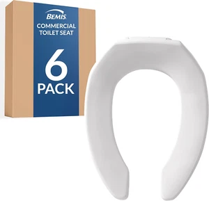 6 Pack Commercial Open Front Plastic Toilet Seat, Heavy Duty Industrial Seat wit - Picture 1 of 8