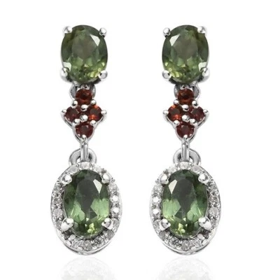Tanzanian Natural Green Apatite Multi Gemstone Earrings Platinum Over SS 1.9 ctw Foto 1 de 4