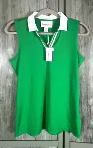 Women's Tommy Bahama Golf NWT Size Small Green & White Sleeveless Top SPF 50 - Picture 1 of 6