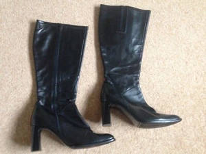 ITALIAN NEXT LADIES WOMENS REAL LEATHER BELOW KNEE ZIP UP BOOTS SIZE UK6.5 EU40 - Picture 1 of 12