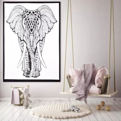 Póster tapiz colgante de pared mandala indio algodón arte de pared elefante grande hippie Foto 1 de 2