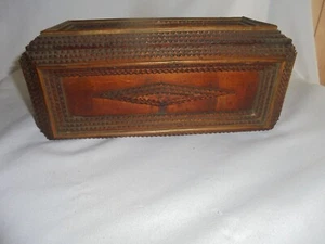 Vintage Tramp Art Jewelry Box 11 Inches Long - Picture 1 of 7