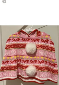 Hanna Andersson-sz 12-Dr Seuss-Grinch-Sweater-Cape-Cindy Lou Who-Pink-Pom Poms - Picture 1 of 4