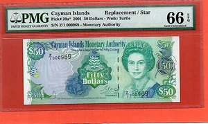 2001 Cayman Islands QE II $50 Replacement note.PMG66 EPQ low number - Picture 1 of 2