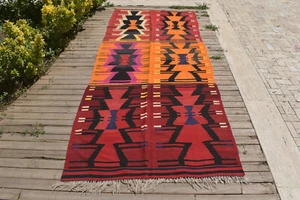Alfombra turca vintage Kilim hecha a mano 4x11 tribal Kilim lana natural 140x342 cm - Imagen 1 de 8