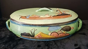 Vintage 30's/ 40's Mexican Tlaquepaque Pottery Green Casserole Dish 14.5” - Picture 1 of 20