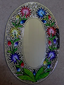 ESPEJO MOSAICO HECHO A MANO 70 X 50 CM. AMPLIO CON FLORES MULTICOLORES - Imagen 1 de 12