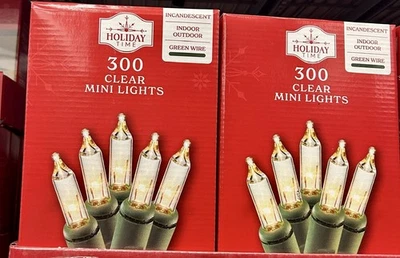 (2) - Holiday Time 300 Ct Clear Incandescent Mini Christmas Lights Green Wire - Image 1 of 4