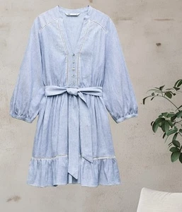 MINI ABITO NUOVO CON ETICHETTE A RIGHE INSERTI IN PIZZO CON MANICHE LUNGHE - Foto 1 di 7