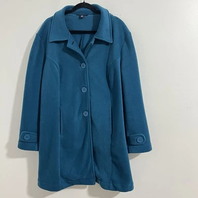 Chaqueta de Vellón Roaman's Talla 1X Abrigo Columpio Azul Teal Abotonado Largo Medio Exterior Foto 1 de 4