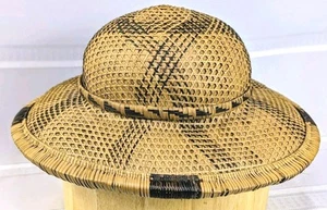 Casco de sol vintage vietnamita de mimbre tejido ratán 2 tonos estilo era de guerra artesanal - Imagen 1 de 7