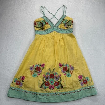 Vestido Boston Propio Bordado Cuentas Algodón Solero Amarillo Verano Talla 2 Foto 1 de 4