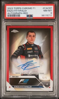 2023 Topps Chrome Formula 1 Auto Enzo Fittipaldi #CACEF Red 5 / 5 PSA 8 - Image 1 of 2