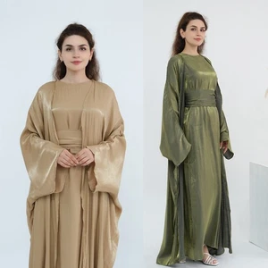 Dubai Mujeres Fiesta Musulmán Vestido Jalabiya Islámico Kaftan Chaleco Conjuntos Batas Marroquíes - Imagen 1 de 31