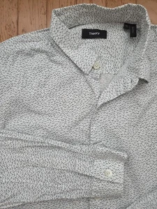 Theory Shirt Mens Size Medium  Button Up Long Sleeve White Print Cotton Blend - Picture 1 of 9