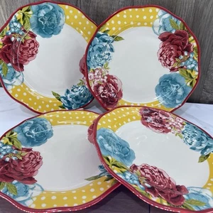Set Of 4 Pioneer Woman Blossom Jubilee Plates 10.5” Scalloped Stoneware Retired - Picture 1 of 3