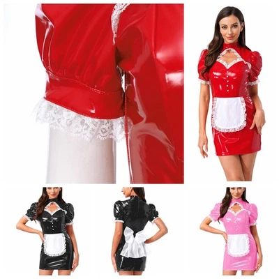 Costume da donna vestito festa a tema sexy uniforme clubwear pelle PU cosplay rave - Immagine 1 di 4