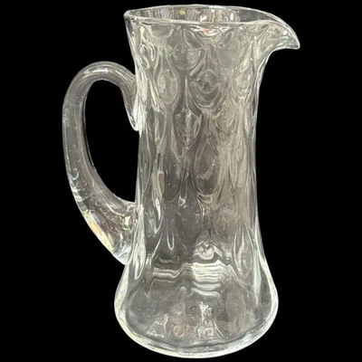 Jarra de agua de cóctel de vidrio alto Art Nouveau vintage óptica con hoyuelos soplada a mano 9" Foto 1 de 4