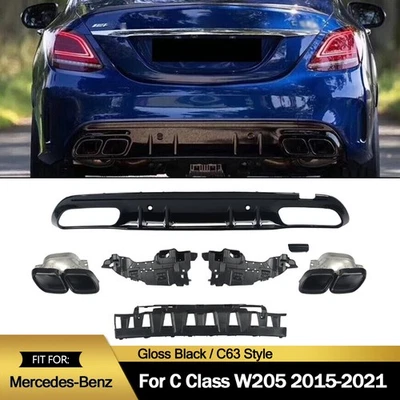 C63 Style Rear Diffuser For 2015-2021 Mercedes W205 C250 C300 C450 C43 C63 Sport Foto 1 de 4