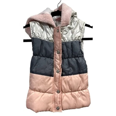 Little Lass Chaleco Puffer Chaqueta Niñas 6 Negro Melocotón Poliéster Con Capucha Cremallera y Presión Foto 1 de 4