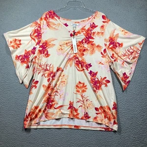 Chico's Top Women's Size 4/ XXL Orange Floral Short Sleeve Tropical Relaxed NEW - Picture 1 of 8