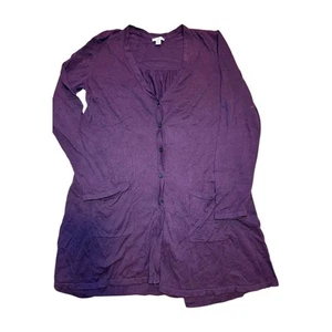 J Jill Women’s Medium PurpleLong Knit Pocket Cardigan Button Down - Picture 1 of 7