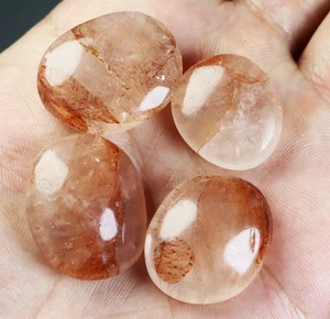 4 piezas Natural Rojo FUEGO Hematoide Cuarzo Cristal Piedra Palma Reiki Mineral Espécimen - Imagen 1 de 7