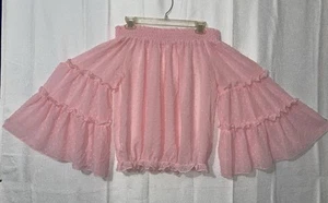 Pink Swiss Dot Large Off the Shoulder Top Dramatic Bell Sleeves Romantic Girly - Picture 1 of 16