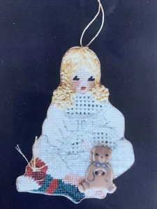 Betsy with Teddy Bear Needlepoint Ornament Joan Thomasson Unworked - Picture 1 of 11