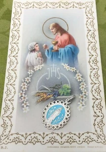 MEDALLA FRANCESA CON ENCANTO RELIGIOSO AÑOS 50~PLATA ESTERLINA~ESMALTE AZUL~RECUERDO DE LOURDES - Imagen 1 de 5