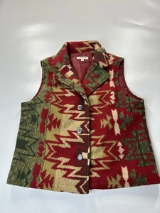 Orvis Vest Womens Medium Southwestern Aztec Red Green Christmas Cowgirlcore - Picture 1 of 7