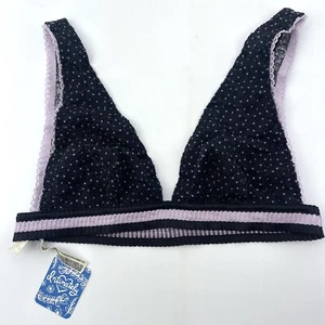 Free People Bralette Polka Dot Lace Striped Band Black Purple Size Small - Picture 1 of 8