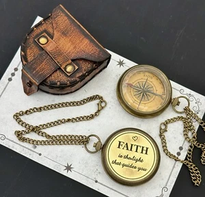 Vintage Nautical Brass Pocket Compass With Leather Box Gift Item - Picture 1 of 1