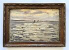 Tableau ancien marine peinture impressionniste mer bateau paysage huile cadre