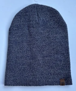 Timberland Beanie Skull Cap With Leather Logo Patch Blue Tweed - Picture 1 of 6