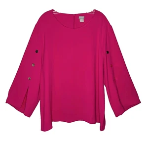 Chicos Popover Top Women's Size 4 20/22 Pink Military Button Slit Split Sleeve - Picture 1 of 17