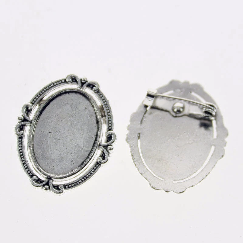 5pcs Tibetan Silver Color Oval 13x18mm Cabochon Settings Brooch Design XA0121 - Image 1 of 1