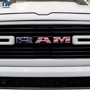 RAM Grill Emblem Overlay Decals WAVING AMERICAN FLAG Fits 2009-2025 1500-5500 - Bild 1 von 8