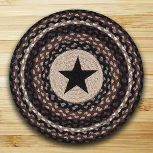 BLACK STAR BRAIDED HAND PRINTED JUTE CHAIR PADS SETS WITH TIES 15.5" ROUND - Picture 1 of 1