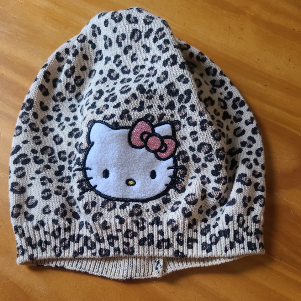 Hello Kitty Leopard Print Baby Beanie Skully Hat infant EUC Size 1.5-4 years old - Image 1 of 4