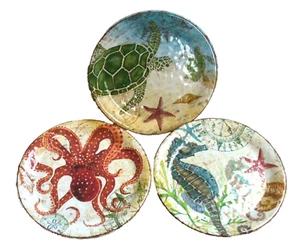3~NEW~Pier 1~Melamine~9"~Luncheon~SALAD~Plates~SPIKEY SEAHORSE~OCTOPUS~TURTLE - Picture 1 of 18