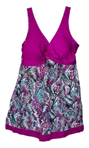 Summer Mae Womens Purple Abstract Design One Piece Plus Size Swim Dress 2XL - Picture 1 of 9