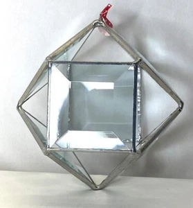 Handgefertigter Kuboktaeder geometrisch klar abgeschrägtes Glas Ornament - Bild 1 von 5