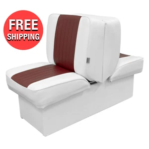 Boat Seat Cushion Chair White Red Back-to-Back Fold Down Compression Pad Vinyl - Bild 1 von 7
